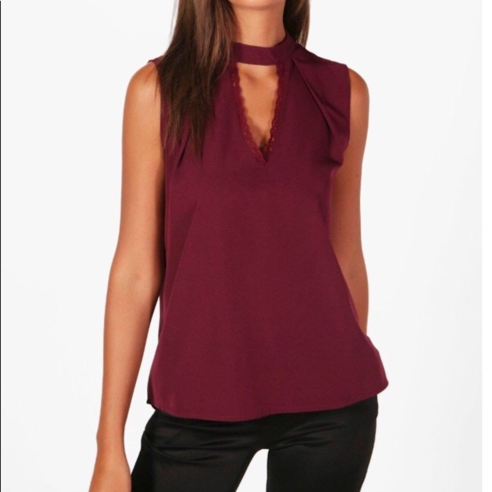 Boohoo Tall Maroon Sleeveless Shirt (US Size 12)